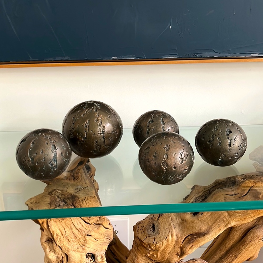 JARU vintage postmodern bronze sphere sculptures, set of 5